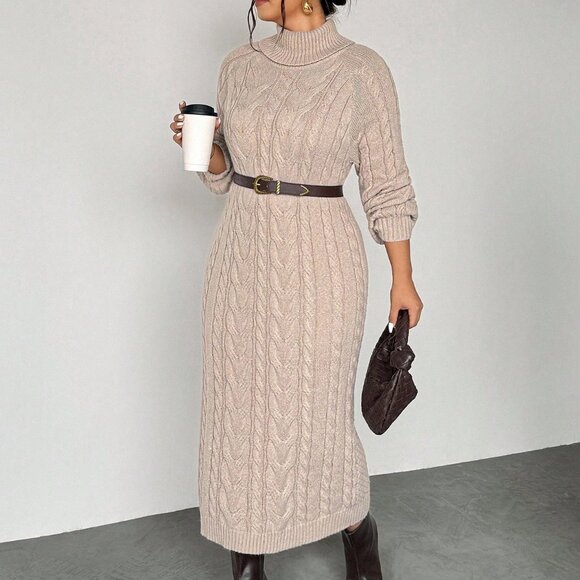 Apricot Casual Women's Crew Neck Midi Sweater Dress - Picture 4 of 7